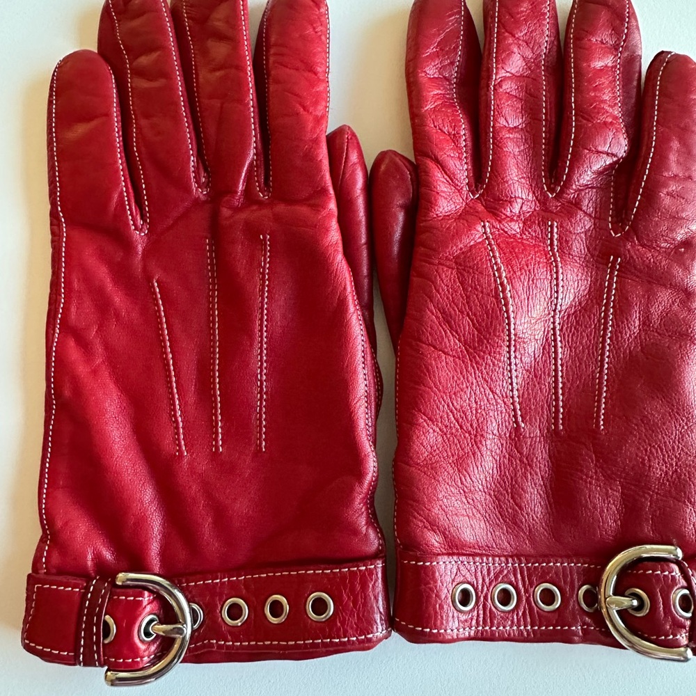 Coach Red Leather Gloves Size 6.5